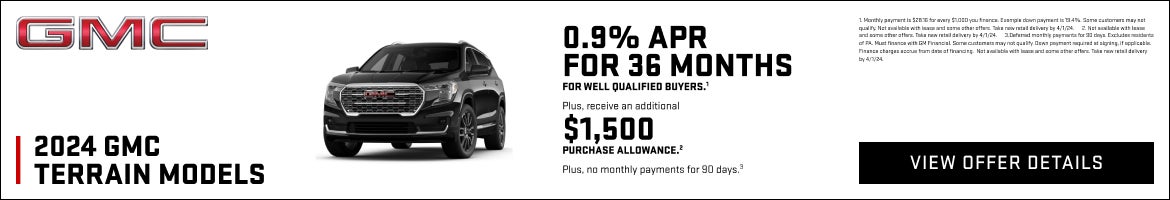 0.9% APR FOR 36 MONTHS for well-qualified buyers.1

Plus, receive an additional $1,500 PURCHASE A...